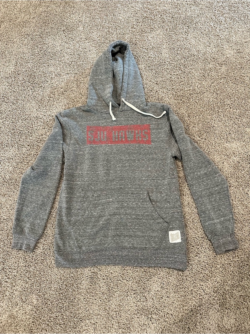 Gray Pullover Hoodie with Red Chest Graphic SJU Hawks
